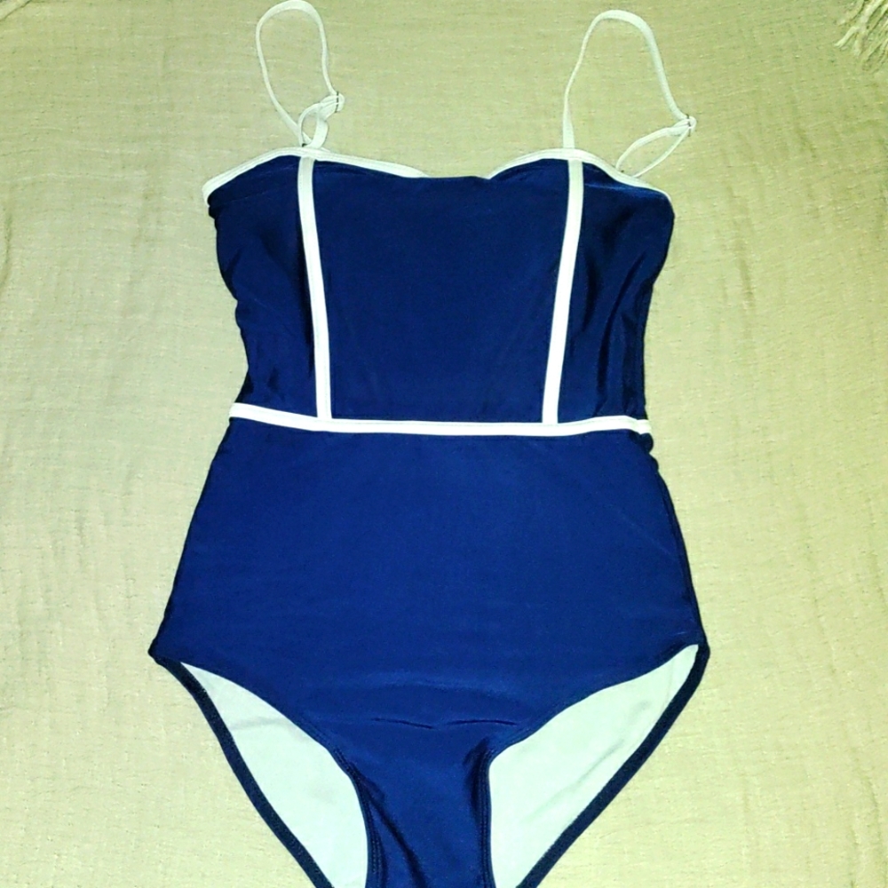 Navy blue and white, one-piece swimsuit